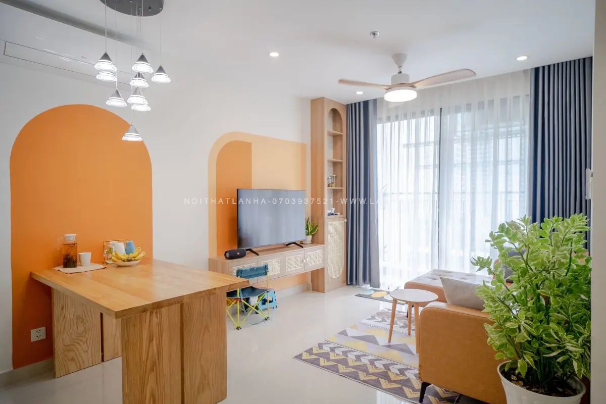 Phong Cach Wabi Sabi 9 Nội thất gỗ kết hợp mây tre và cây xanh giúp không gian hài hoà, thân thiện hơn