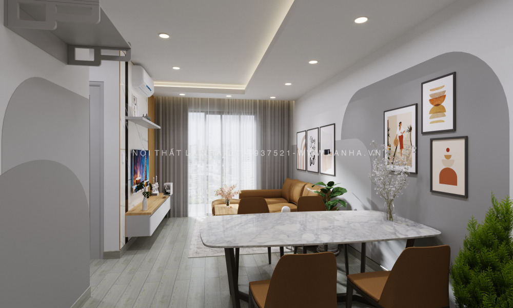 Phong Khach Lien Bep 10 Thiết kế phòng khách liền bếp tại chung cư Diamond Riverside của Là Nhà