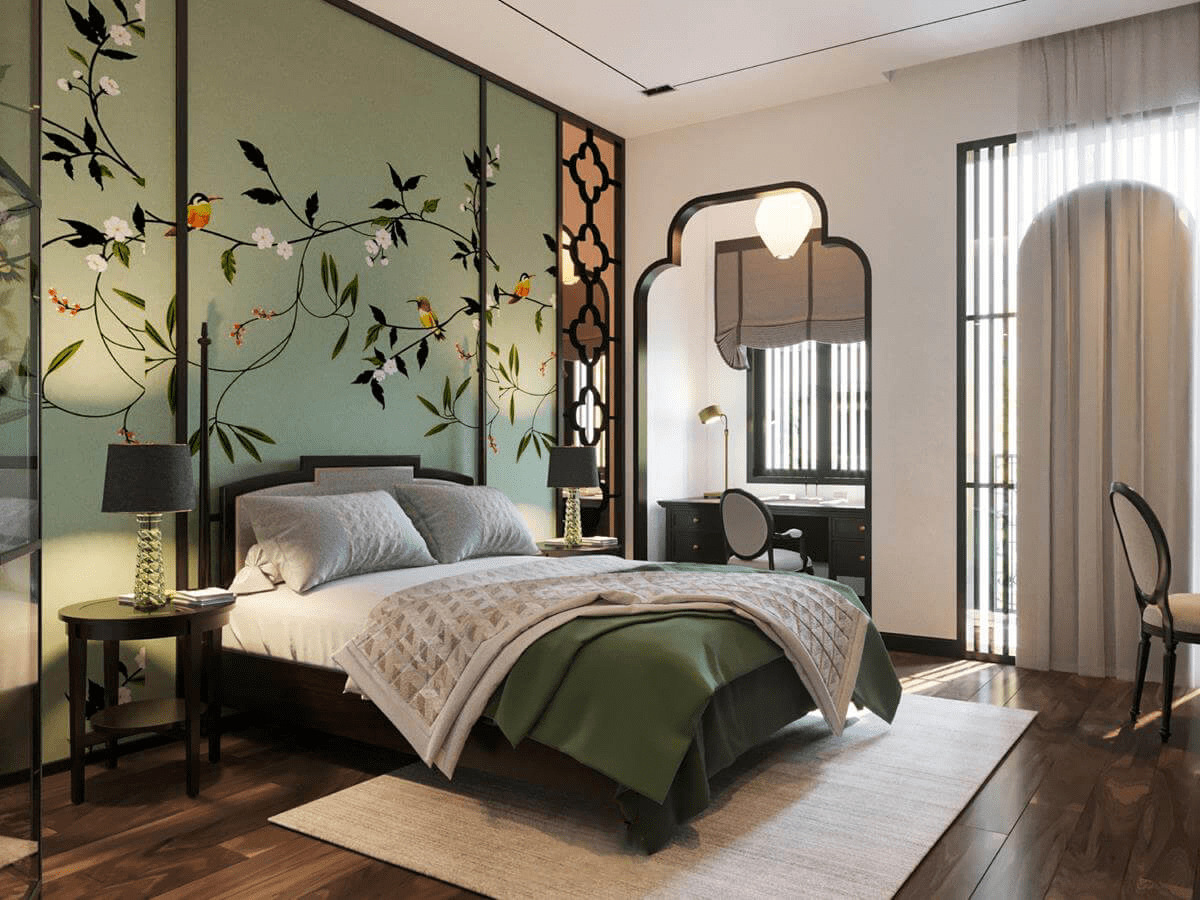 Sử dụng màu sắc cho phòng ngủ Indochine