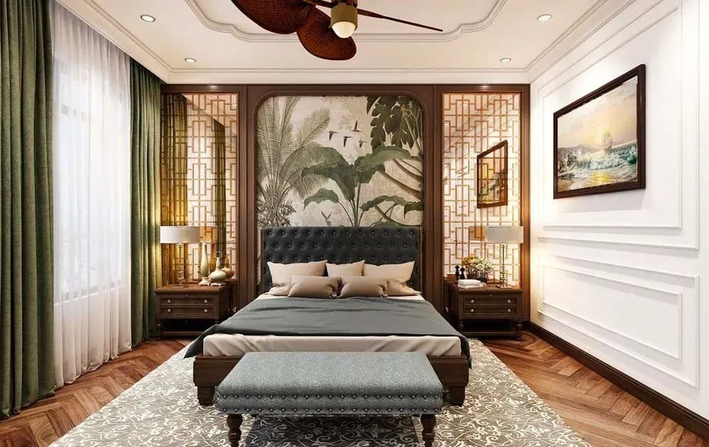 Phòng ngủ sử dụng cửa kính lớn tận dụng tối đa ánh sáng tự nhiên