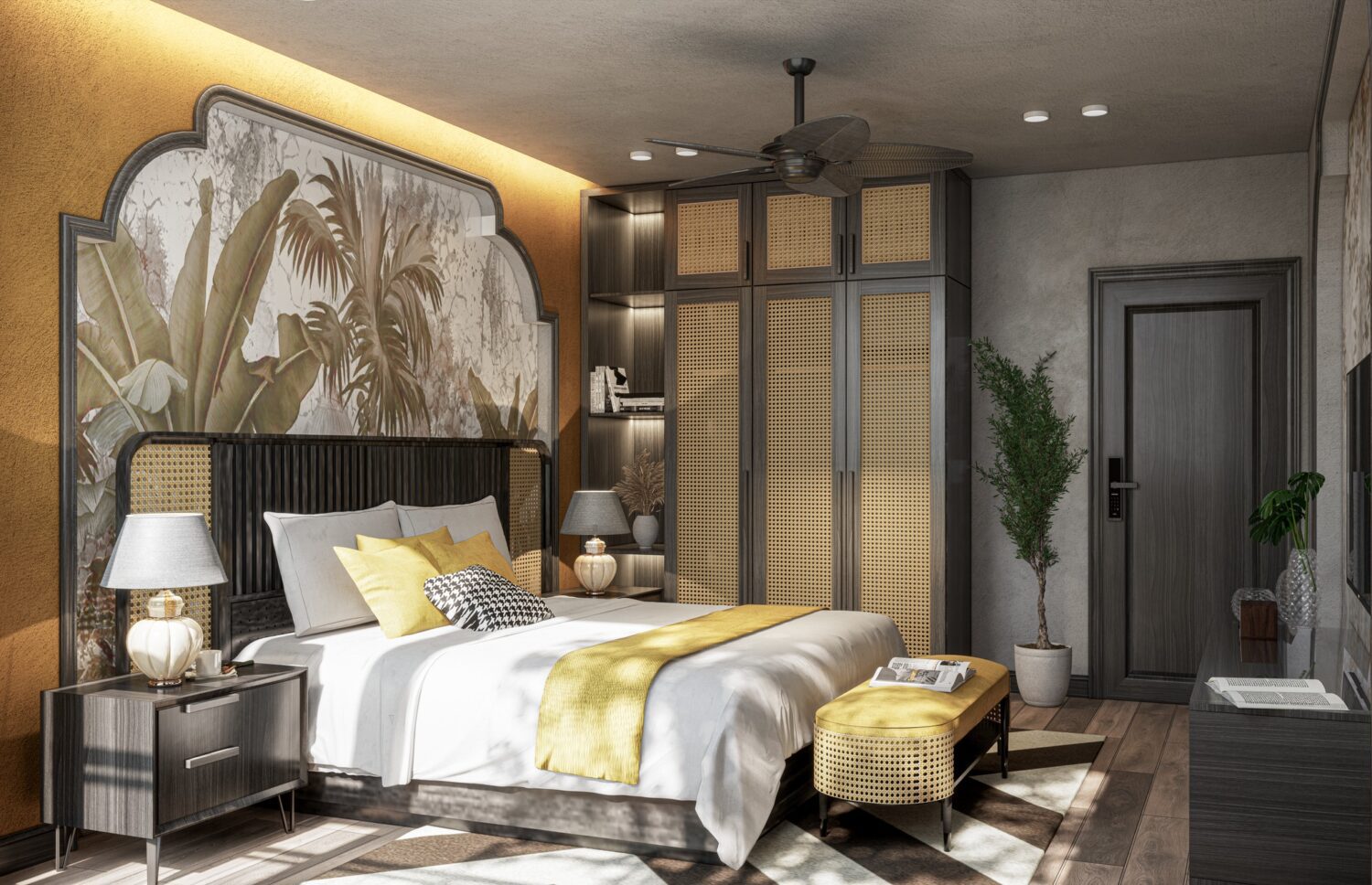 Chất liệu nội thất phòng ngủ Indochine