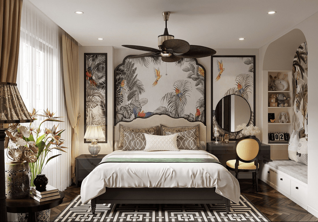 Nội thất trang trí phòng ngủ phong cách Indochine