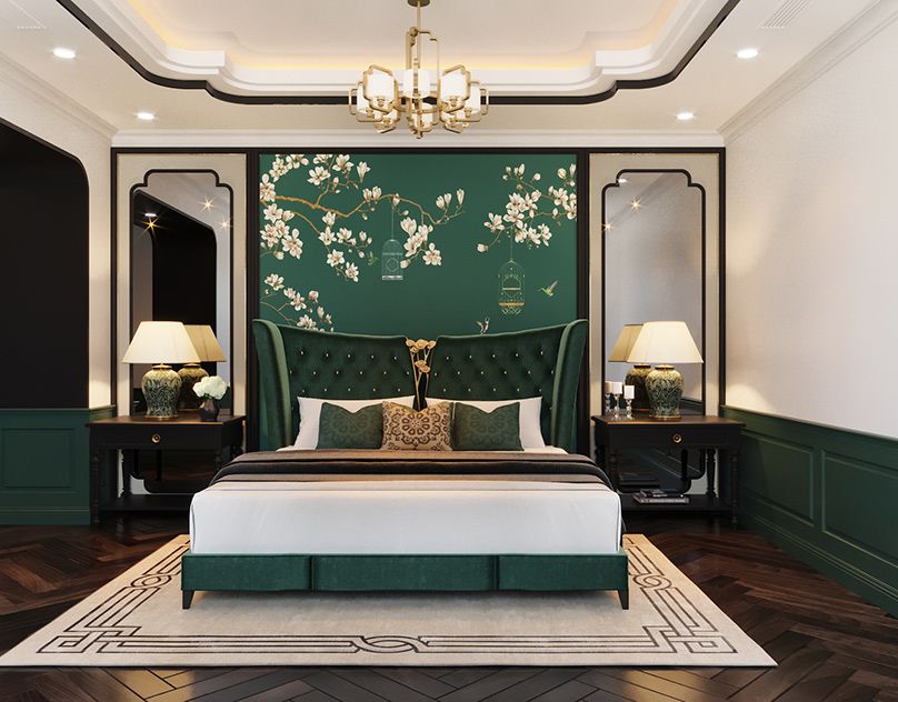 Phòng ngủ phong cách Indochine hiện đại