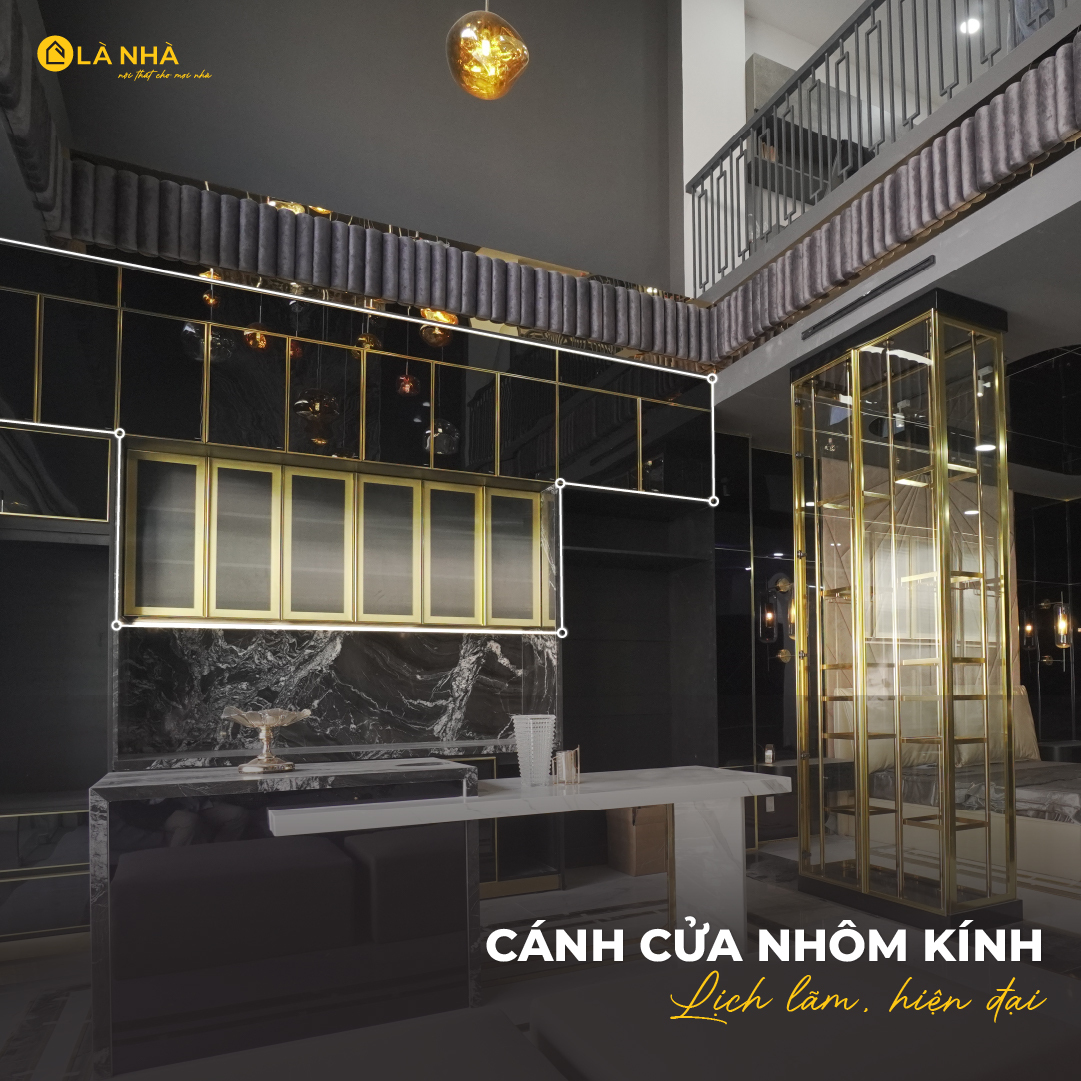 Cánh cửa tủ bếp nhôm kính phong cách luxury
