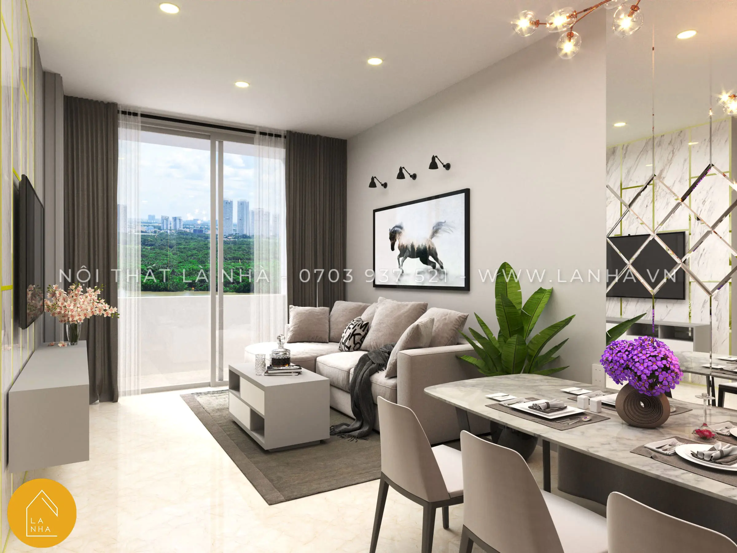 Thiết kế nội thất chung cư Là Nhà chọn gam màu xám sang trọng, đẳng cấp
