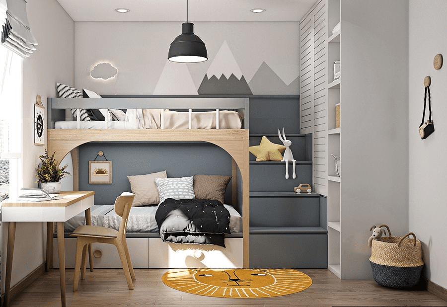 Thiết kế phòng ngủ 10m2 giường tầng cho bé