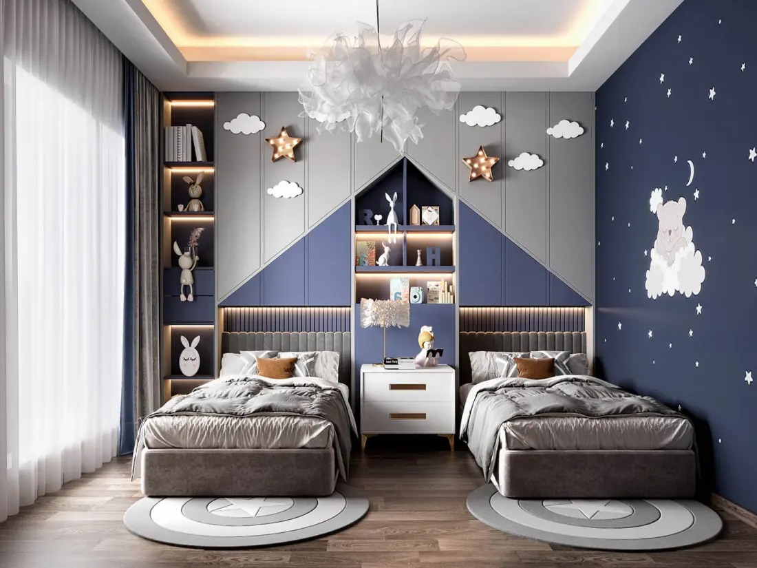 Mẫu thiết kế phòng ngủ 15m2 cho 2 bé trai (Nguồn: Sưu tầm)