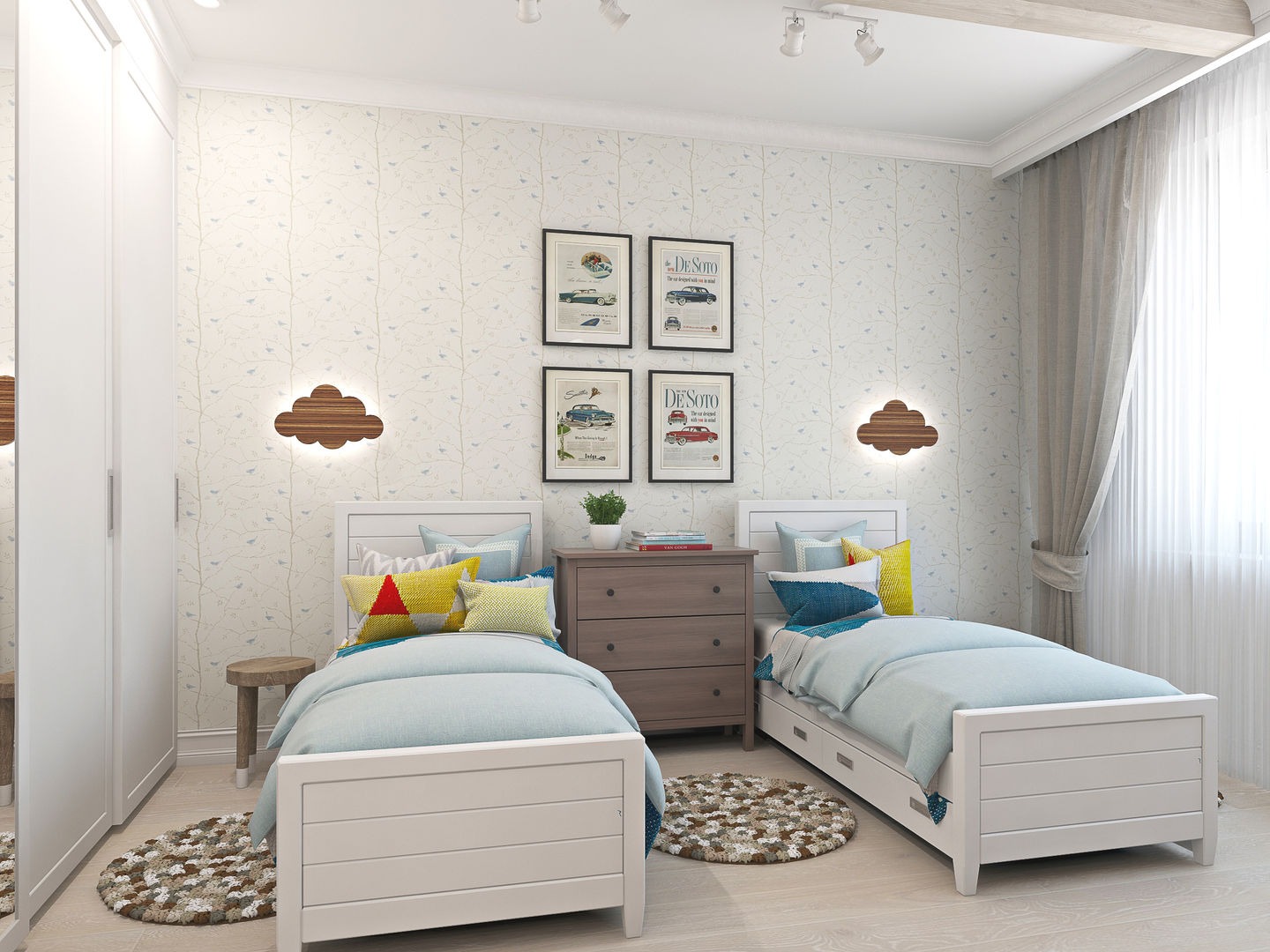 Phòng ngủ cho 2 bé sử dụng 2 giường đơn (Nguồn: Sưu tầm)