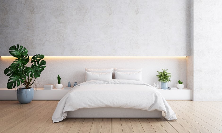 Phòng ngủ theo phong cách Minimalism thường kết hợp với cây xanh (Nguồn: Sưu tầm)