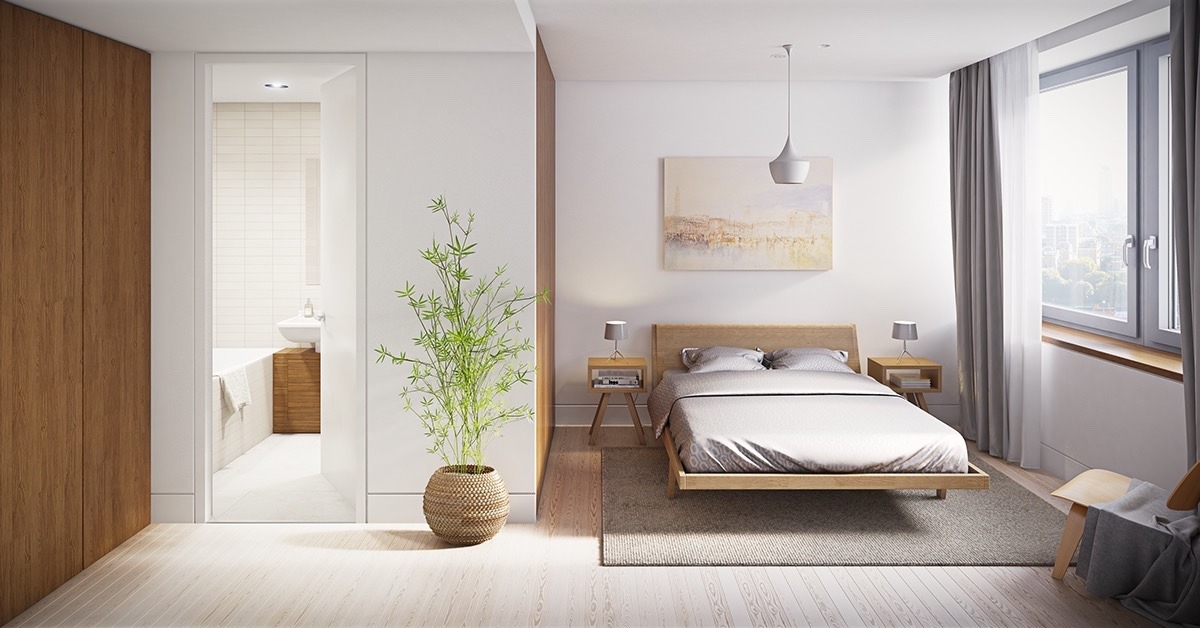 Thiết kế phòng ngủ tố giản có toilet trong phòng