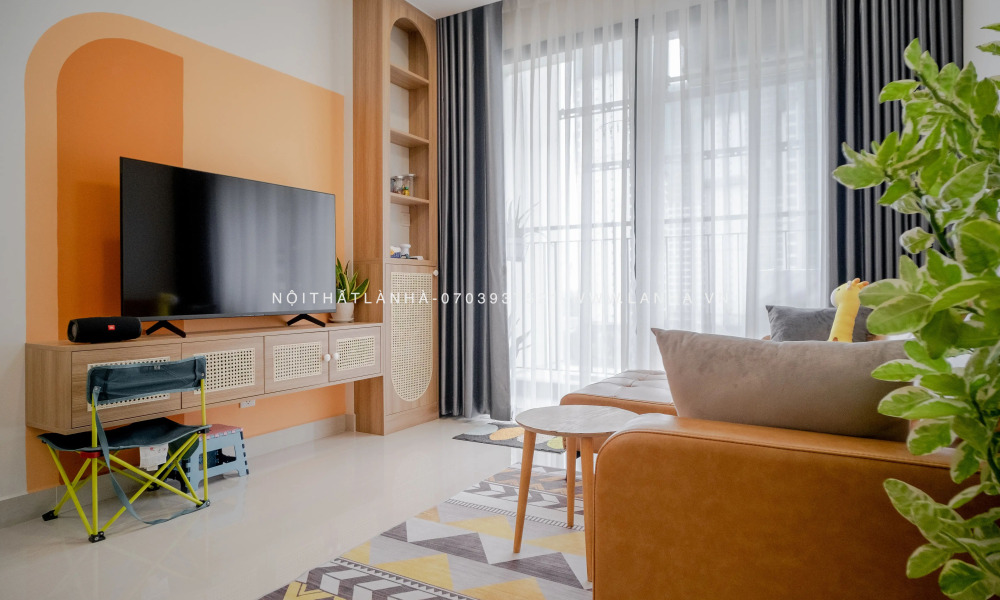 Tu Trang Tri Phong Khach 16 Kệ tủ tivi phòng khách đẹp, đơn giản phong cách Wabi Sabi của căn hộ Vinhomes quận 9